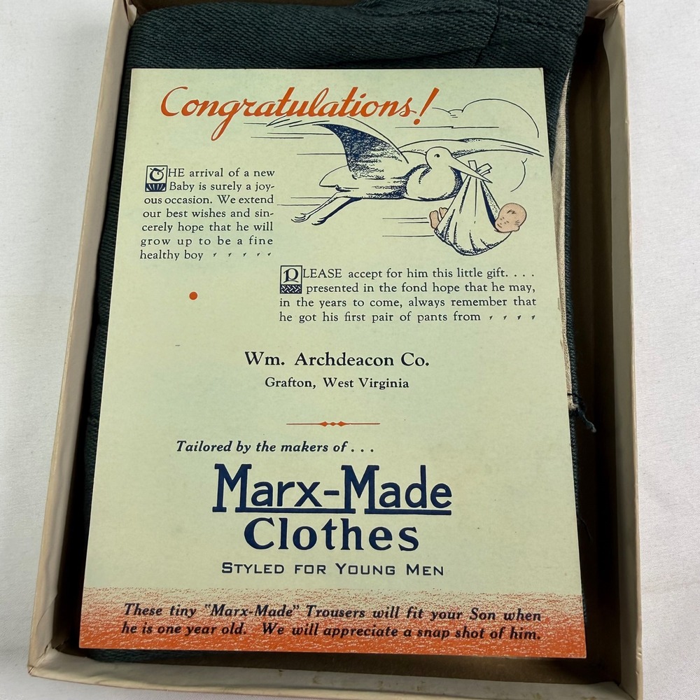 Vintage Marx-Made Clothes Baby Boy Trousers Shorts Green 12M New Old Stock Boxed